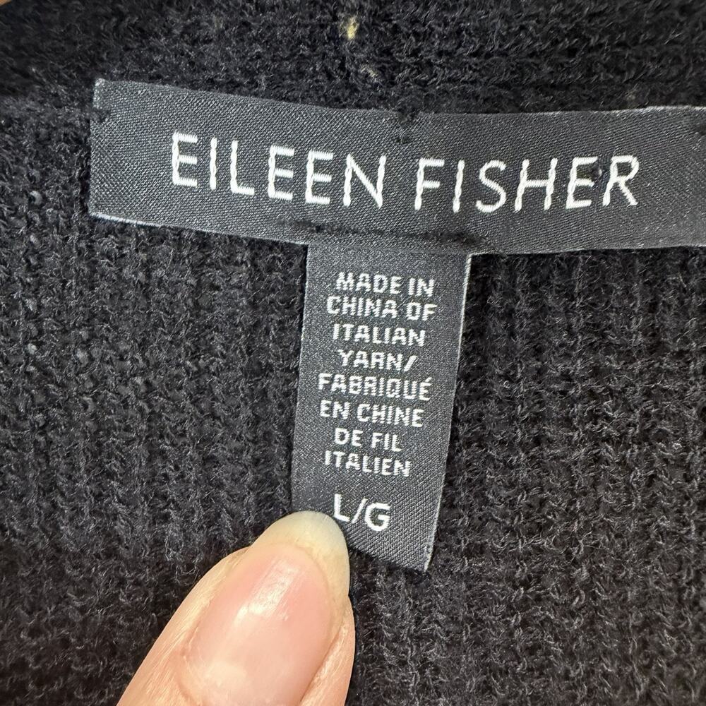 Eileen Fisher Vest L Black Wool Italian Yarn Waterfall Open Front Long Cardigan - Picture 3 of 9